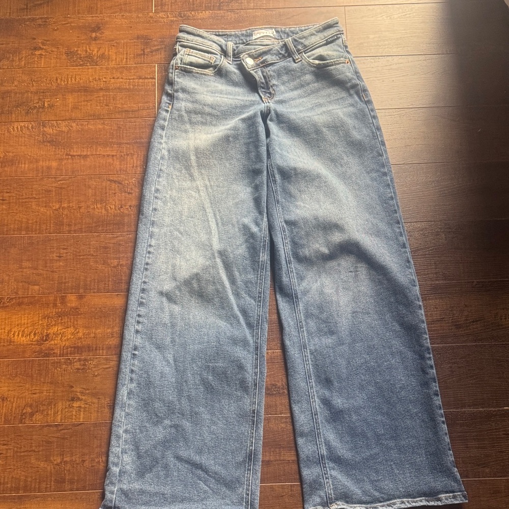 Cello Women's Wide Leg Flare Jeans in Light Blue Denim